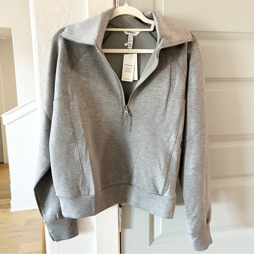 NWT Spanx AirEssentials Half Zip Sweatshirt Grey Heather - Picture 3 of 5
